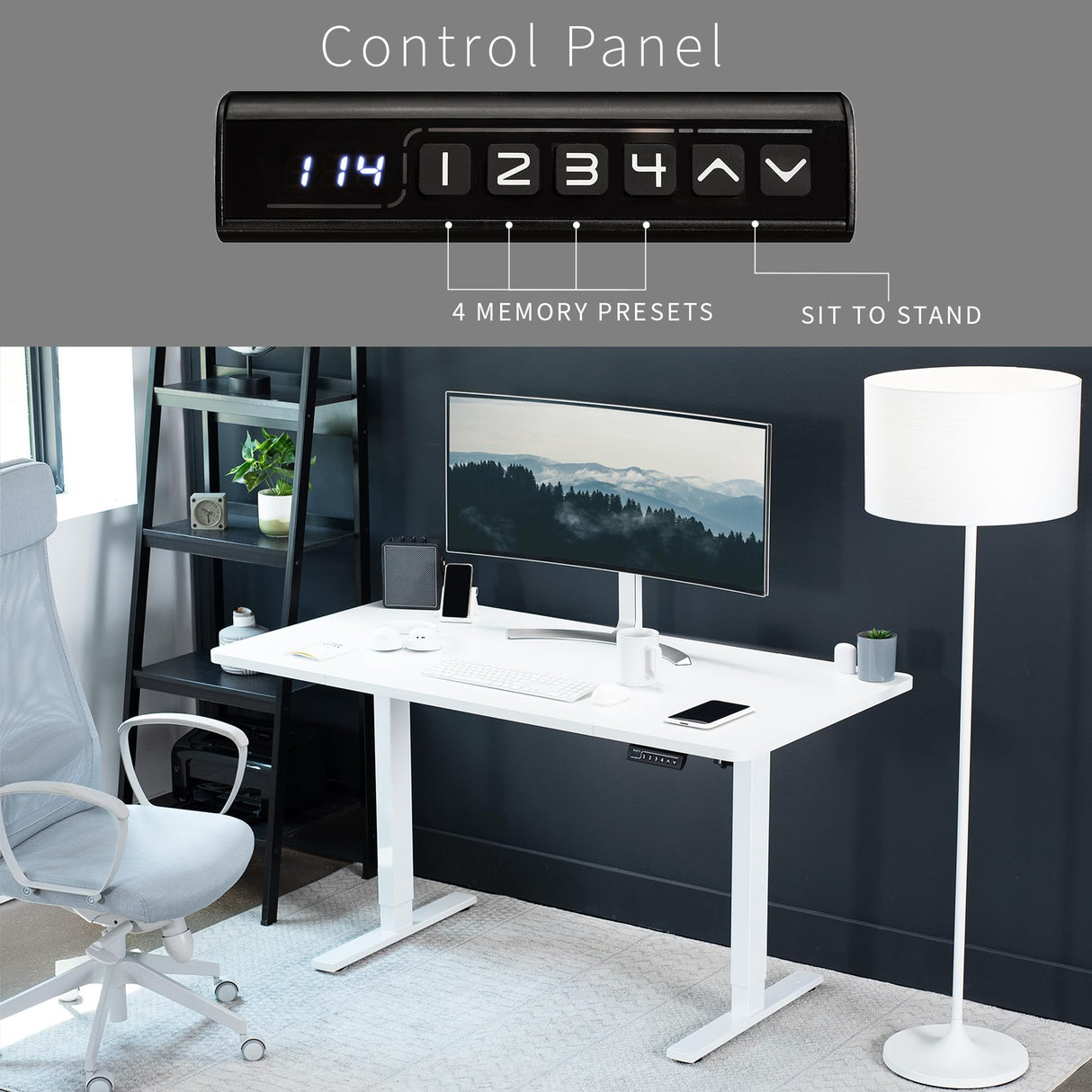 VIVO Electric 60 x 30 inch Standing Desk Workstation, Memory Controller Height Adjustment, 1B Series, White Top White Frame, DESK-KIT-1W6W-30 VIVO