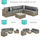 Best Choice Products 7-Piece Modular Outdoor Sectional Wicker Patio Conversation Set w/ 2 Pillows, Coffee Table, Cover Included - Taupe/Cement Gray Best Choice Products