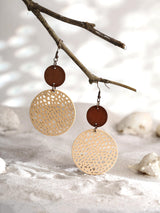 MINACHI Bohemian Natural Wood Cut-Out Disc Dangle Drop Earrings, Boho Chic Hippie Jewelry Gift for Women MINACHI