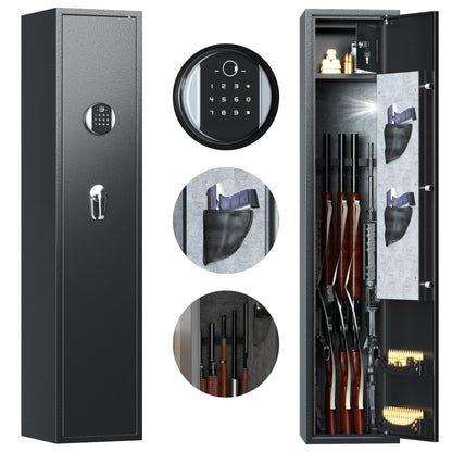 NICOMOW 5 Gun Fingerprint Safe for Household Rifles and Pistols Quick Biometric Gun Safe for Rifles and Shotguns Long Gun Cabinet with Adjustable Gun Stock and Cartridge Box,Built-in Valuables Safe