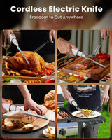 LAUDLIFE Electric Knife, Cordless Cutting Knife, Ergonomic Design with Comfortable Contoured Grip Rechargeable Easy-Slice Electric Carving Blade for Meat Slicing, Bread, Fillet, Turkey, White LAUDLIFE