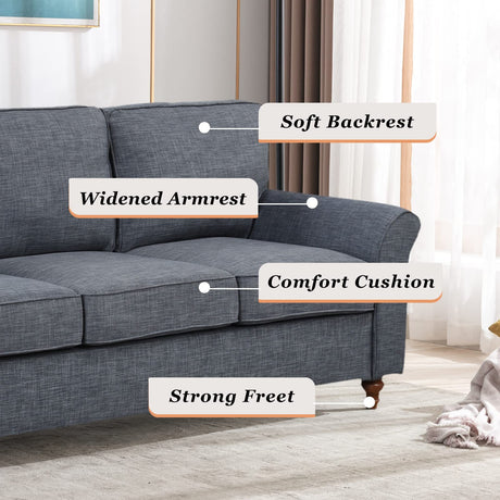 EBELLO Modern Linen Fabric Loveseat Sofa, Upholstered 2-seat Sofa Couch Wood Frame and Sturdy Legs for Living Room Bedroom Office, Dark Blue EBELLO