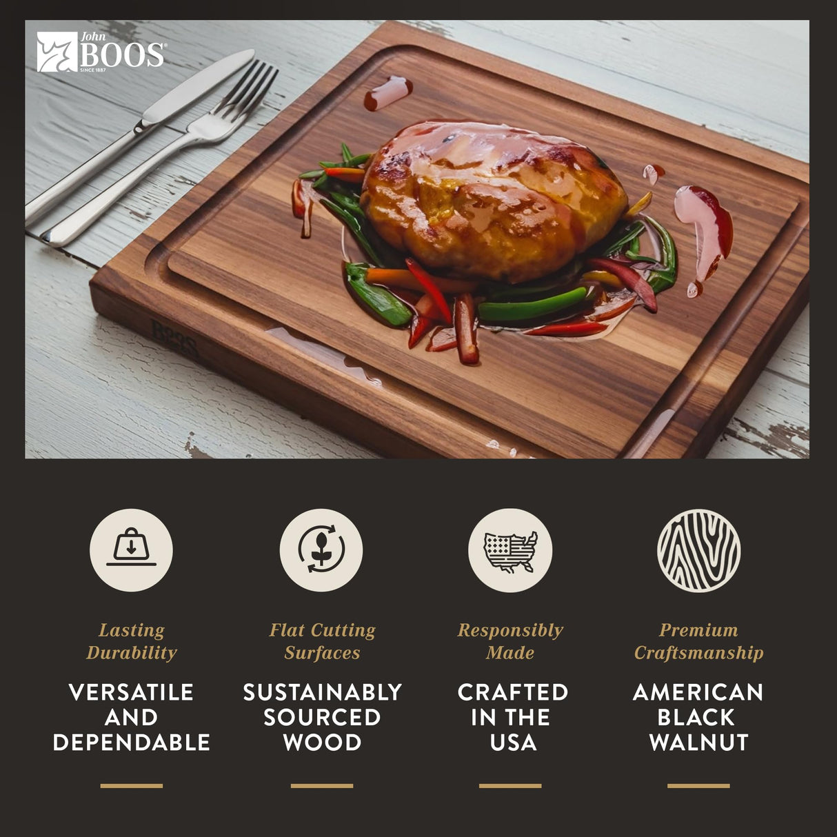 John Boos Boos Block Professional Collection Large Reversible Wood BBQ Cutting Board with Juice Groove, 1.5-Inch Thickness, 17" x 21" x 1 1/2", Walnut John Boos