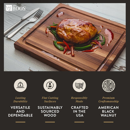 John Boos Boos Block Professional Collection Large Reversible Wood BBQ Cutting Board with Juice Groove, 1.5-Inch Thickness, 17" x 21" x 1 1/2", Walnut