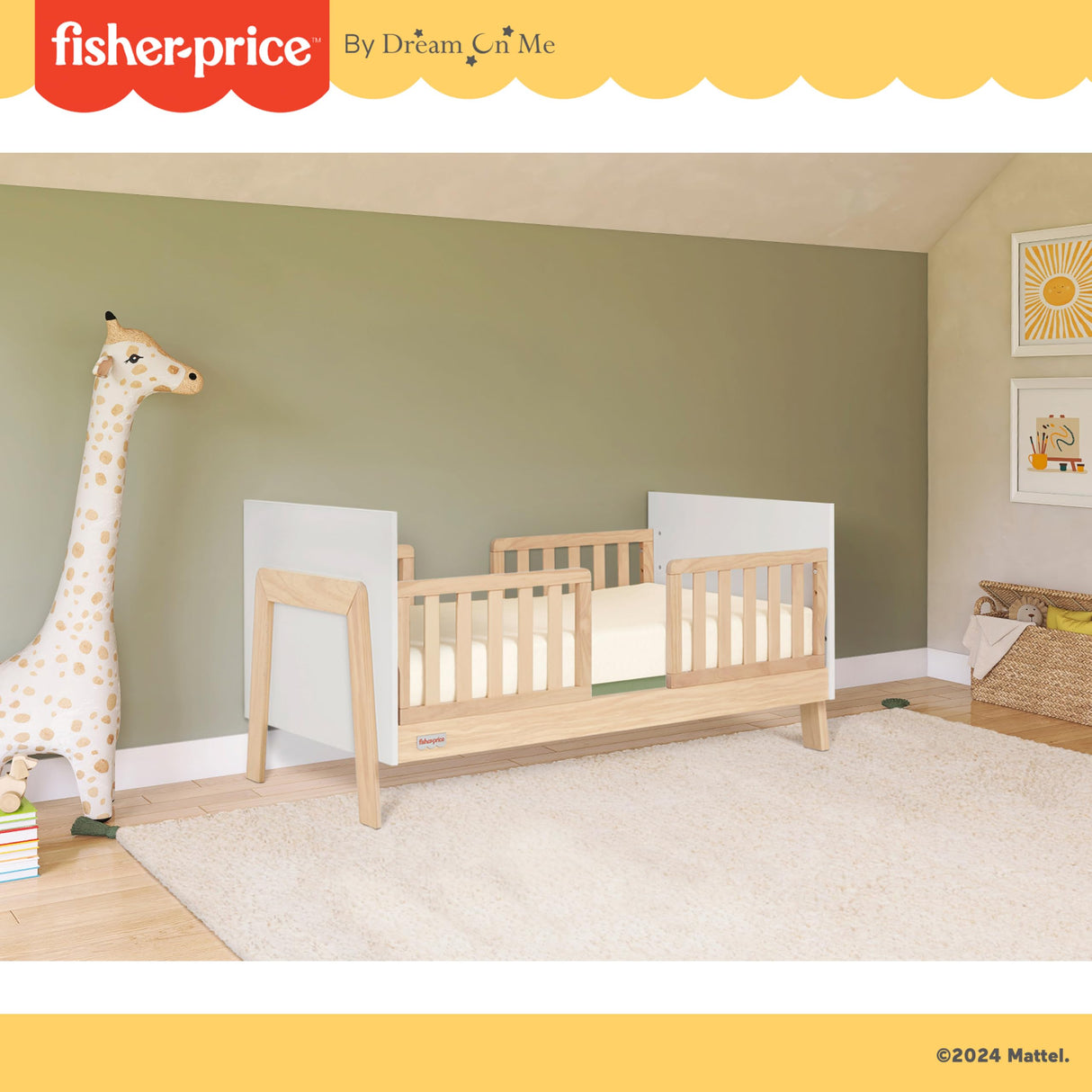 Dream On Me Fisher Price Iris 4-in-1 Convertible Crib in Vintage White Oak, JPMA & Greenguard Gold Certified, Crafted from New Zealand Pine Wood Dream On Me