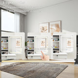 MONGMON Vanity Desk with Mirror and Lights, 3 Lighting Modes, European Style Dressing Table with Drawers, with Open Storage Shelves,Makeup Vanity Table for Bedroom,Gifts for Girls and Women, White MONGMON