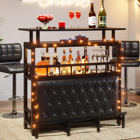 Tribesigns Home Bar Unit for Liquor, 44-Inch Bar Height Table with Storage, Black Entertainment Pub Table, Mini Bar Carts Upholstered&Metal Front Footrest for Kitchen, Balcony, Basement Tribesigns