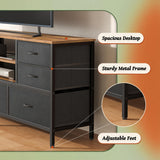 Huuger TV Stand Dresser with Power Outlets and LED Lights, 7 Drawers Entertainment Center for 60 Inch TV, TV Console with Open Shelf, 55 Inches Wide Fabric Dresser, PU Leather, Rustic Brown and Black Huuger