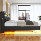 Modern ADORNEVE Floating Full Bed Frame with LED Lights, Hidden Storage & Charging Station ADORNEVE