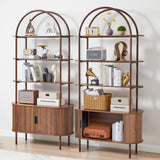 79" Tall Arched Bookshelf with Sliding Tambour Doors, Mid Century Modern Curved Bookcase Cabinet with Storage, 4-Tier Open Display Storage Shelf for Home Office,Living Room (Walnut, 79inch) Janmer Home