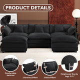 Ihanherry U-Shaped Modern Sofa 111.4" Modular Sectional Cloud Couch with 2 Ottoman, 5-Seat Chenille Deep Seat Sofa with 5 Pillows for Living Room, Black Ihanherry