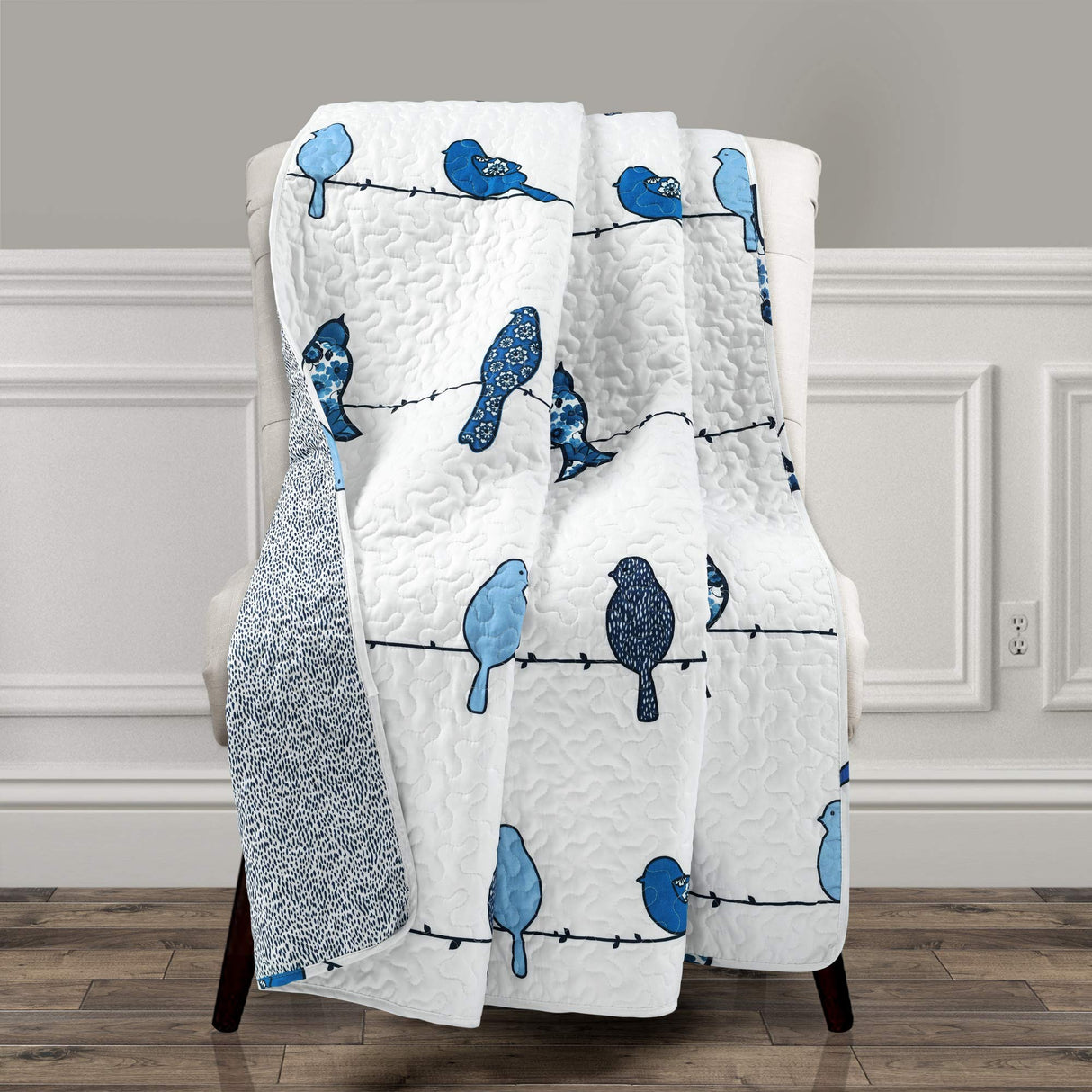Lush Decor Rowley Birds Reversible Throw Blanket, 50" W x 60" L, Navy - Throw Blankets for Bed - Couch Blanket - Farmhouse Throw Blanket for Couch Lush Decor