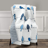 Lush Decor Rowley Birds Reversible Throw Blanket, 50" W x 60" L, Navy - Throw Blankets for Bed - Couch Blanket - Farmhouse Throw Blanket for Couch Lush Decor