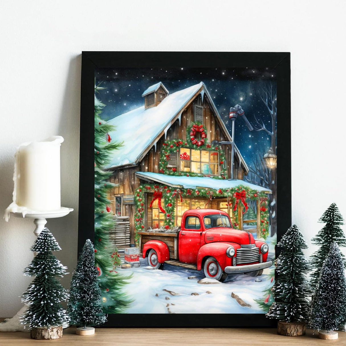 askkqtx Christmas Diamond Art Kits for Adults, Red Truck Diamond Painting Kits for Beginners, DIY 5D Full Drill Round Crystal Rhinestone Gem Art Craft for Gift Home Wall Decor 12x16 Inch askkqtx