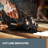 Worx 20V Cordless Electric Circular Saw 6-1/2'' Max. 2-3/16" Cutting Depth 4700 Rpm 0-50° Bevel Capacity 2.0 Ah Battery and Charger Included WX526L WORX