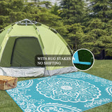 Pauwer Waterproof Outdoor Rug 5x8, Reversible Plastic Straw Patio Camping Rug, Indoor Outdoor RV Mat Carpet for Deck, Camper, Porch, Balcony, Backyard, Picnic, Boho Teal Pauwer