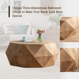 38" Modern Farmhouse Coffee Table, Drum Coffee Table, American Retro Style Coffee Table for Office, Dining Room and Living Room, Nature KIGFTSOD