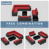 Kurapika 12 Pieces Patio Furniture Set, Rattan Wicker Outdoor Conversation Sets, Outdoor Furniture Sectional Sofa Set w/4 Inch Cushion and Glass Coffee Table(Red) Kurapika