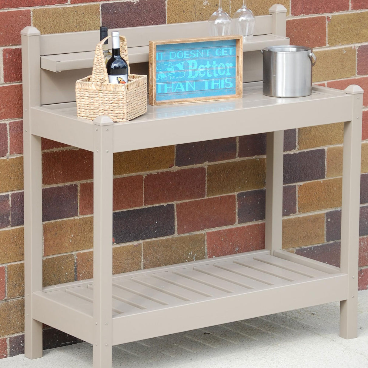 Dura-Trel Greenfield PVC Vinyl Indoor Outdoor Table Potting Bench Station with Shelf for Plant Accessories & Gardening Supplies Storage, Mocha DuraTrel