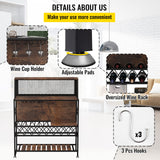 Industrial Rustic Brown Wine Rack and Home Bar Table with Glass Holder by VEVOR VEVOR