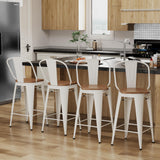 Alunaune 24" Swivel Metal Bar Stools Set of 4 High Back Counter Height Barstools Industrial Dining Bar Chairs with Large Wooden Seat-White Alunaune