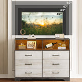 LIKIMIO 6 Drawer Dressers & Chests of Drawers for Bedroom, LED & USB Charging Modern Long Storage Cabinet, Mid-Century Tall Farmhouse Organizer Closet, Living Room Chest, Hallway, Rustic Wood LIKIMIO