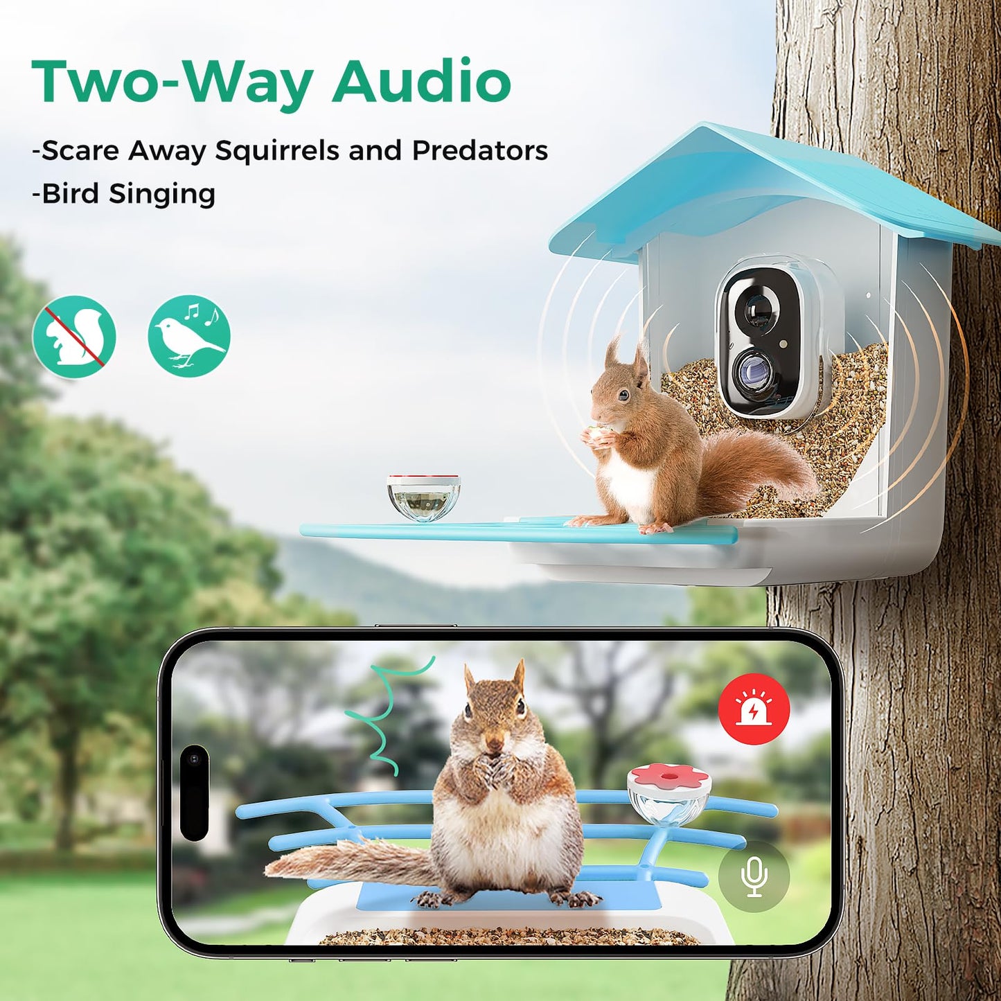 INVOCOO® Smart Bird Feeder with Camera Solar powered, AI Recognition, 1080P Auto Capture Bird & App Notify, Waterproof Camera Bird Feeder for Outside