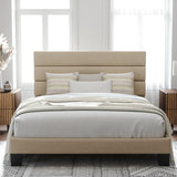 Allewie Queen Size Platform Bed Frame with Fabric Upholstered Headboard and Wooden Slats Support, Fully Upholstered Mattress Foundation/No Box Spring Needed/Easy Assembly, Beige Allewie