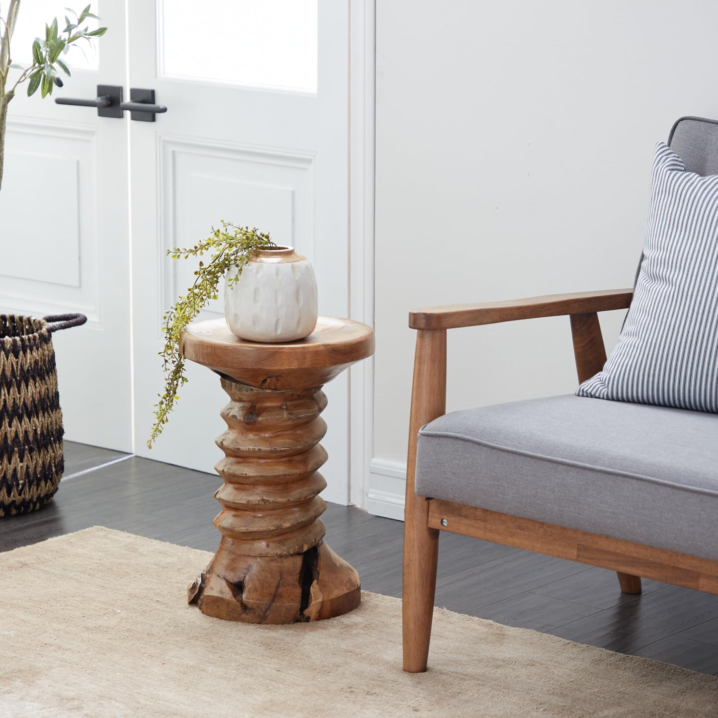 Deco 79 Rustic Teak Wood Stool Accent, Side Table 13" x 13" x 19", Brown - WoodArtSupply