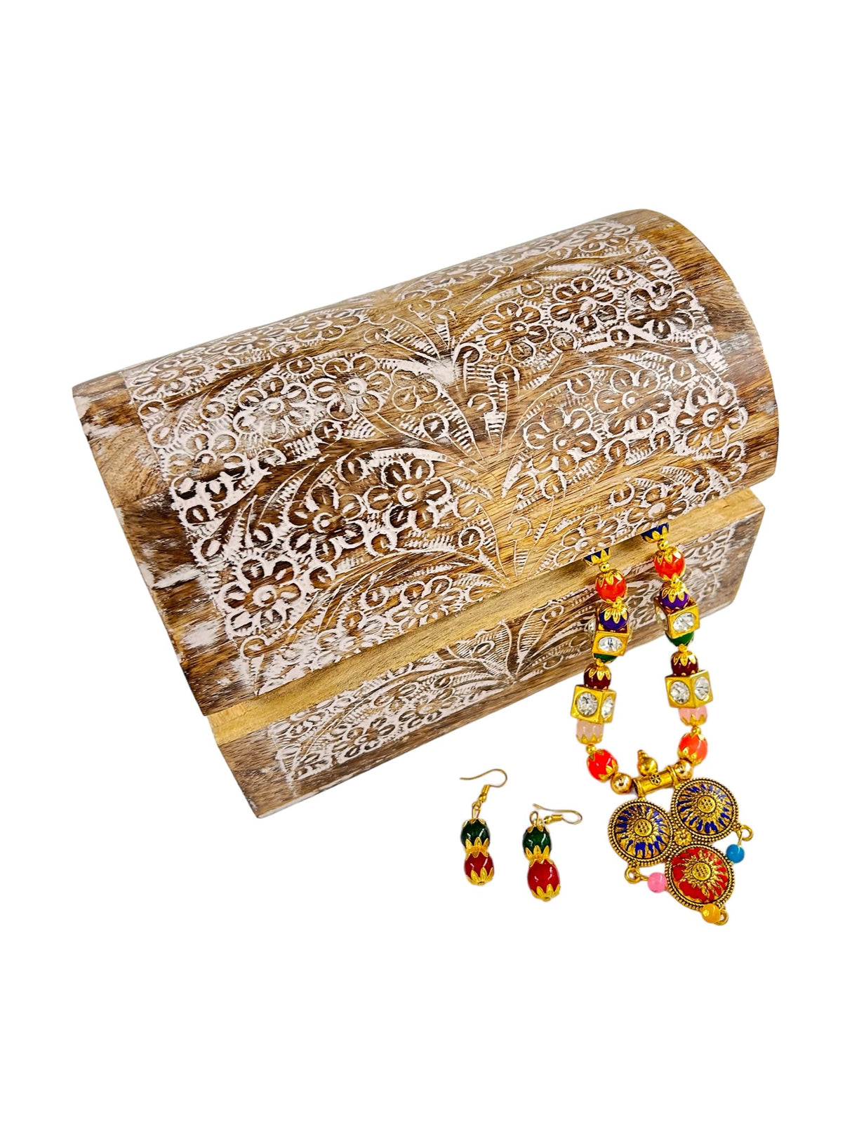 S.B.ARTS Premium Wooden Semicircular Curved Jewellery Box Floral Design-Trinket Box Ladies-Jewellery Storage Case-Antique Look-Traditionally Handcrafted-Home Decor Accessories-Women Ideal Gift, White S.B.ARTS