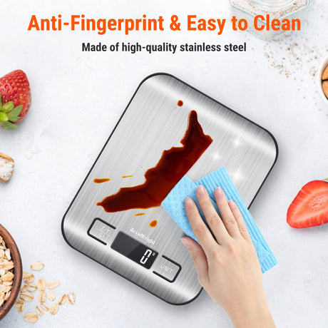 AccuWeight 211 Digital Kitchen Food Scale for Cooking Baking Coffee Scale 5000g by 1g with Tare and LCD Display Food Weight Scale, 8.11×6.42×1.18" Silvery AccuWeight
