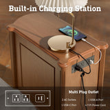 STO'SENSE Nightstand w/Charging Station & 3 Drawers, Pre-Assembled, Vintage Side Table w/Antique-Finished Pulls, Rustic Wood Finish, Narrow End Table w/Turned Legs for Bedroom (1, Brown) STO'SENSE