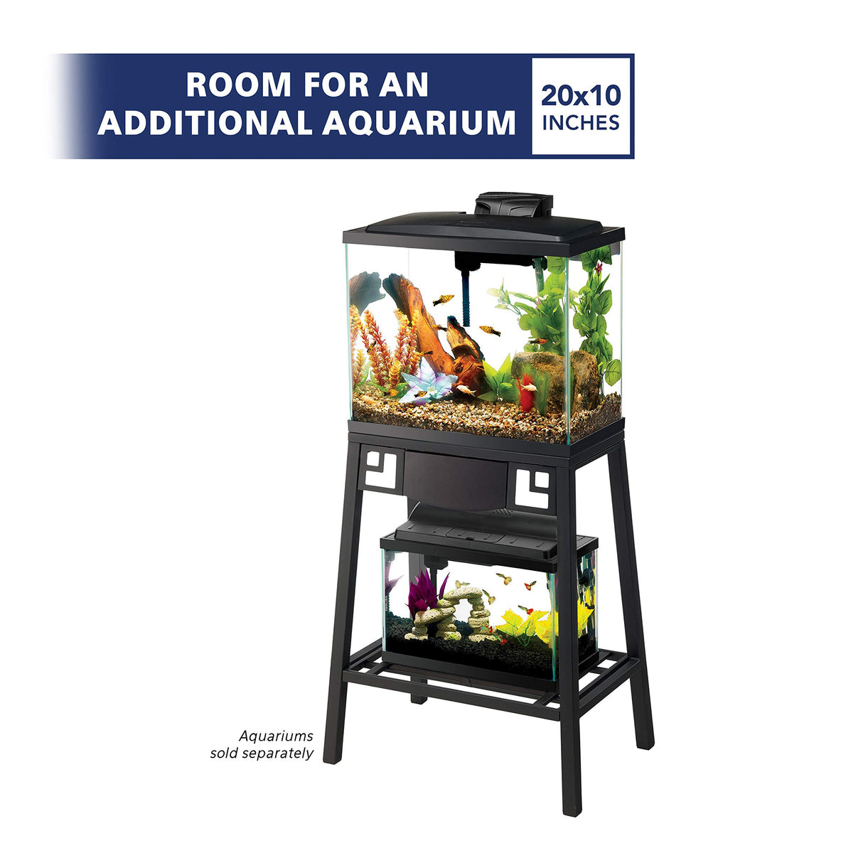Aqueon Metal 10 Gallon Fish Tank Aquarium Stand, 20" L x 10" W x 28.25" H Aqueon