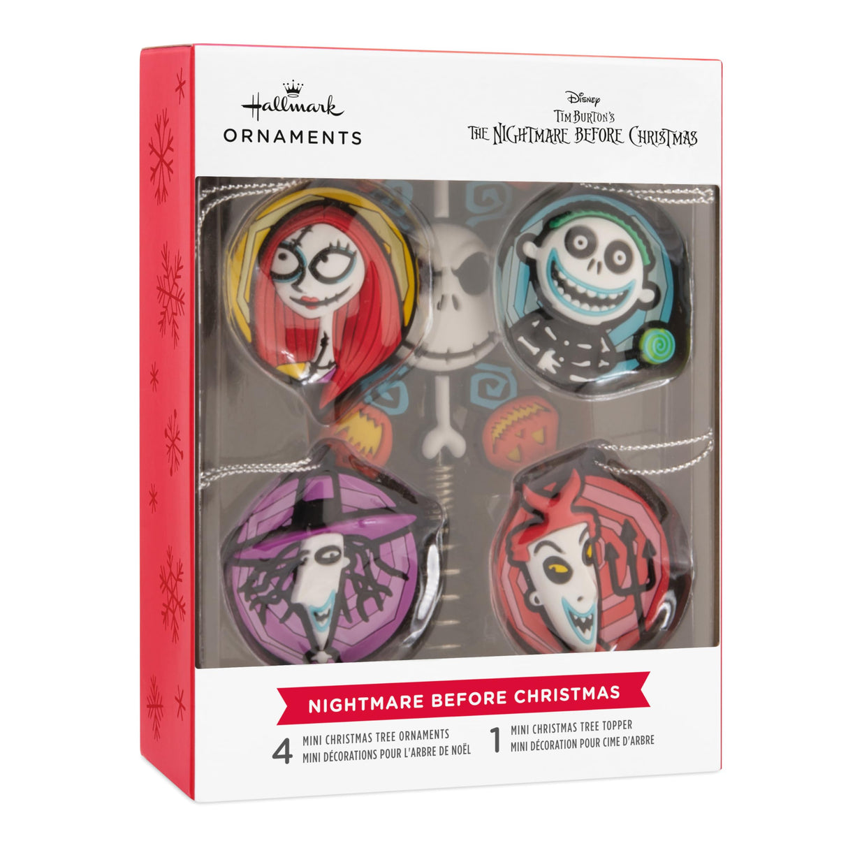 Hallmark Disney Tim Burton's Nightmare Before Christmas 5" Miniature Christmas Tree Topper and Mini Ornaments, Set of 5, Shatterproof Hallmark