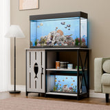 FFIQQ Fish Tank Stand 40-50 Gallon,Aquarium Stand With Power Outlets Cabinet Storage& LED Light,Support up to 800 lbs,Suitable for 2 Turtle Tank,Reptile Terrarium (Grey) FFIQQ