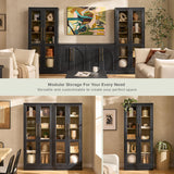 mopio Blake Tall Display Cabinet, Kitchen Buffet Pantry Cupboard, Trophy Display Case, Storage Cabinet Scratch Resistant Acrylic, Modern Farmhouse Curio Organizer (Black Oak Acrylic, Set of 2) mopio