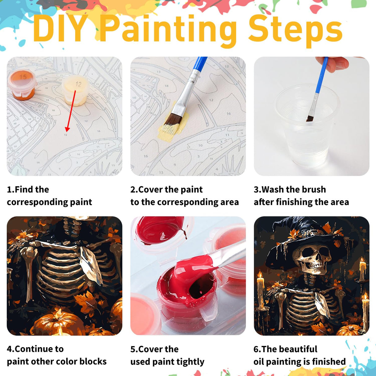 Hallloween Paint by Numbers for Adult, Skull Paint by Numbers Kit for Adults Beginners, DIY Acrylic Painting on Canvas for Home Wall Art Decor(16x20Inch Mandun