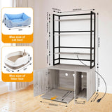 STMHOM 60 Inch Tall Cat Litter Box Enclosure Furniture with Shelves, Hidden Cat Litter Box Furniture 32" x 19" x 60", Wooden Litter Box Cabinet with Sockets and Pull Out Tray, Grey STMHOM
