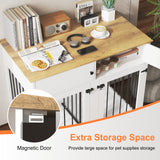 HXBOAUVS Large Dog Crate Furniture, 41 Inch Dog Kennel Indoor with Removable Divider & Double Doors, Wooden Dog Crates for 2 Dogs, Dog Crate Table for Large/Medium Dogs, White HXBOAUVS