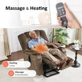 MCombo Oversized Power Lift Recliner Chair Sofa with Massage and Heat for Elderly People Petite, USB Ports, Side Pockets, Fabric R7561 (Brown, Small-Oversize) MCombo