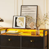 IRONCK Dresser with Power Outlets and LED Lights, 8 PU Leather Drawers Dresser with Charging Station, Wide Chests of Drawers for Closet, Bedroom, Hallway, Vintage Brown Black IRONCK