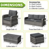 Suvivityse 6 Pieces Patio Furniture Set Sectional Rattan Wicker Outdoor Conversations Sets with Table and Ottomans for Garden, Poolside, Backyard (Grey) Suvivityse