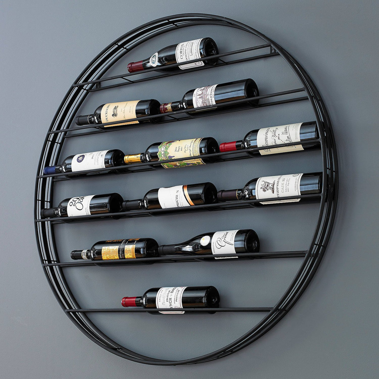 Wine Enthusiast 12-Bottle Label View Wine Rack - Wall Mounted Circular Display Shelf with 6 Racks for Bottle Storage - Wine Collection Organizer Wine Enthusiast