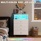 ChooChoo Dresser for Bedroom with Large Capacity, 4 Drawer Dresser with LED and Acrylic, Modern White and Gold Dresser Tall, Chest of Drawers with Storage Space for Hallway, Entryway (White) ChooChoo