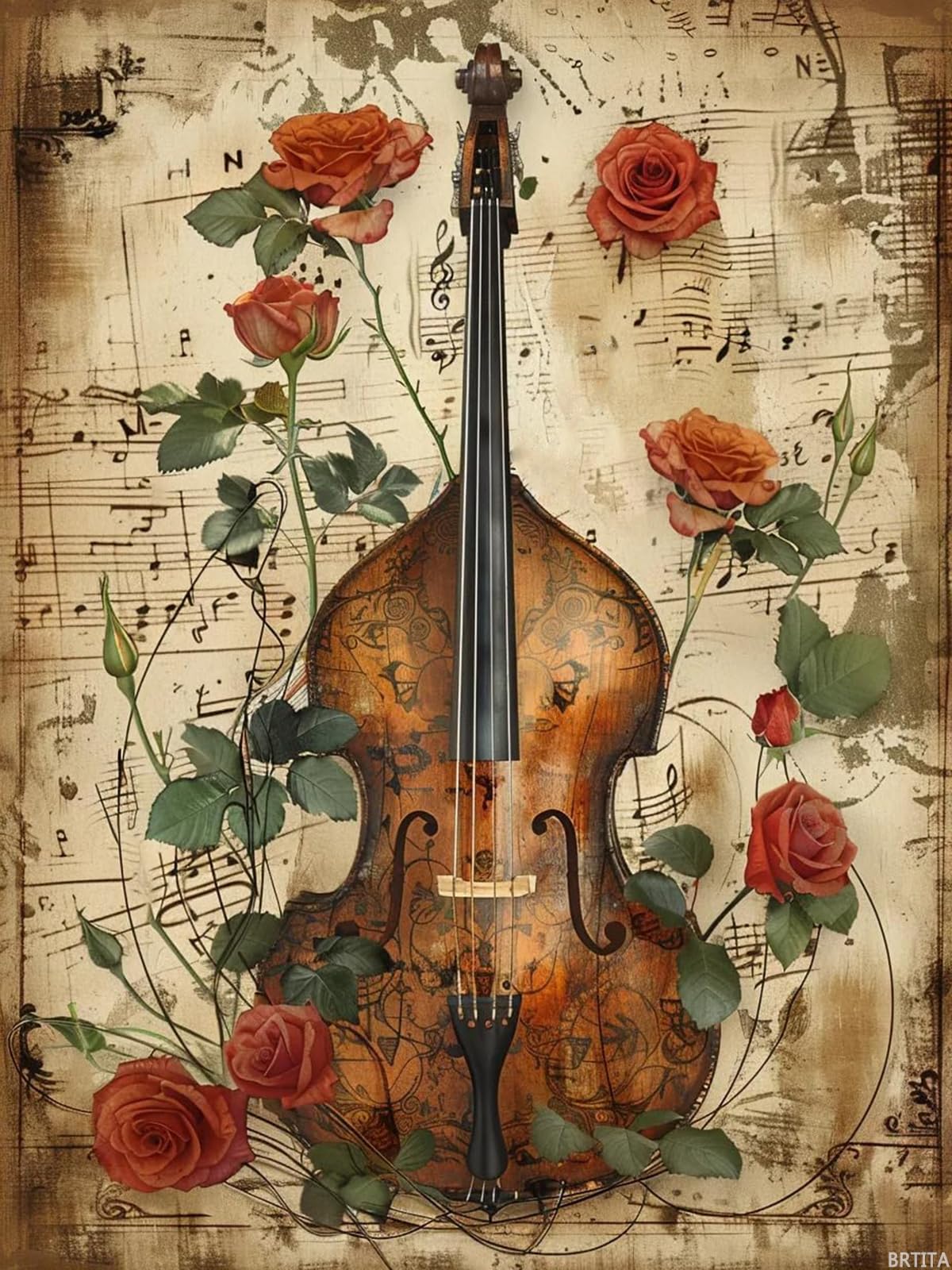 BRTITA Violin Rose Diamond Painting Kits for Adults Musical Instrument Diamond Painting Art Kit for Adult 5D Full Drill Diamond Dots Painting for Beginners Home Wall Decor Gifts 12x16in / 30x40cm BRTITA