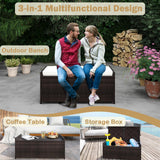 RELAX4LIFE 34-Gallon Outdoor Storage Box - Wicker Rattan Deck Box w/Seat Cushion, Waterproof Liner & Side Handles for Pillows, Patio Cushions, Pool Supplies, Garden Tools, Porch Outdoor Storage Bench RELAX4LIFE