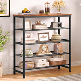 usikey 5-Tier Shoe Rack, Industrial Shoe Storage Organizer for 12-16 Pairs of Shoes, Metal Shoe Shelf with Wooden Top, Shoe Stand with 3 Metal Shelves for Entryway, Hallway, Closet, Rustic Brown usikey