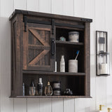 OKD Bathroom Wall Cabinet, Farmhouse Medicine Cabinet with Sliding Barn Door & Adjustable Shelves, Storage Cabinet Wall Mounted for Bathroom, Kitchen, Dark Rustic Oak OKD