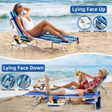 3-in-1 Beach Chair Face Holes, Lounge Chair Outdoor with Folding Side Table, 5-Position Recliner, Lay Flat, Removable Pillow, Heavy Duty, Max 330lbs, Poolside, Patio, Camping, Backyard Striped Blue Yestomo