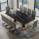 79in Dining Table Set For 10,Kitchen Table Chairs Set With Glossy Faux Mareble Table Top ,Black Rectangle Dining Room Table Set For 10,11 Piece Kitchen Table And Chairs Set For Kitcken Dining Room JUFU